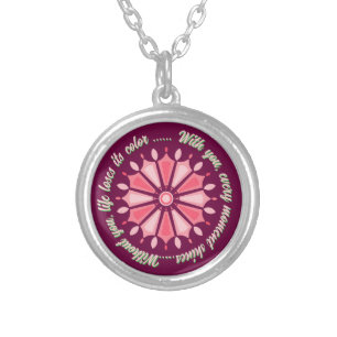 COLORFULL MODERN FLOWER GIFT DAUGHTER SISTER MOM SILVER PLATED NECKLACE