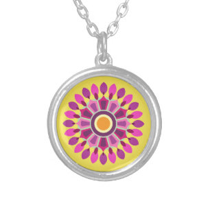 COLORFULL MODERN FLOWER GIFT DAUGHTER SISTER MOM SILVER PLATED NECKLACE