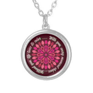 COLORFULL MODERN FLOWER GIFT DAUGHTER SISTER MOM SILVER PLATED NECKLACE