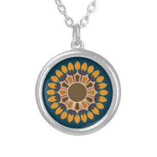 COLORFULL MODERN FLOWER GIFT DAUGHTER SISTER MOM SILVER PLATED NECKLACE