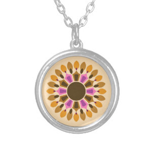 COLORFULL MODERN FLOWER GIFT DAUGHTER SISTER MOM SILVER PLATED NECKLACE