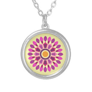 COLORFULL MODERN FLOWER GIFT DAUGHTER SISTER MOM SILVER PLATED NECKLACE