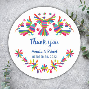 COLORFULL OTOMI MEXICAN THANK YOU CLASSIC ROUND STICKER