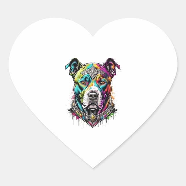 colorfull pitbull  heart sticker (Front)