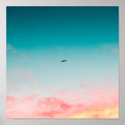 Colorfull sky with bird poster