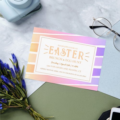 Colorfully Bright Pastel Stripe Easter Egg Hunt Invitation
