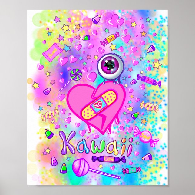 Colorfully Cute I Love Kawaii Art Poster  (Front)