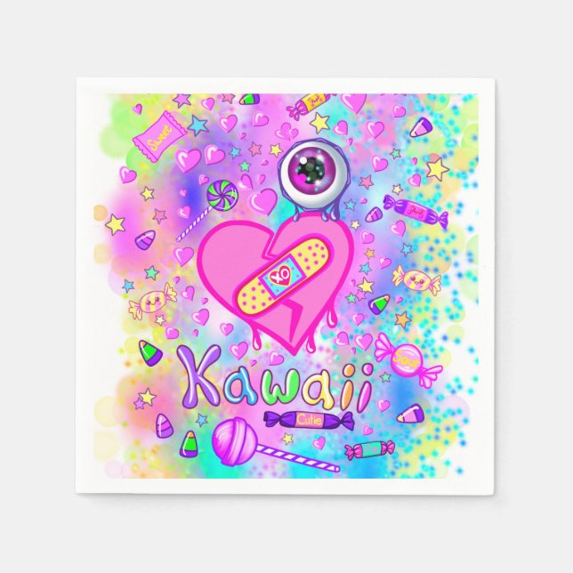 Colorfully Cute I Love Kawaii Party Paper Napkins  (Front)