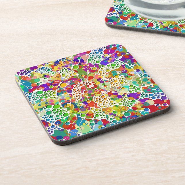 Colorfully Dots Spirals Hand Painting 2 Beverage Coaster (Left Side)
