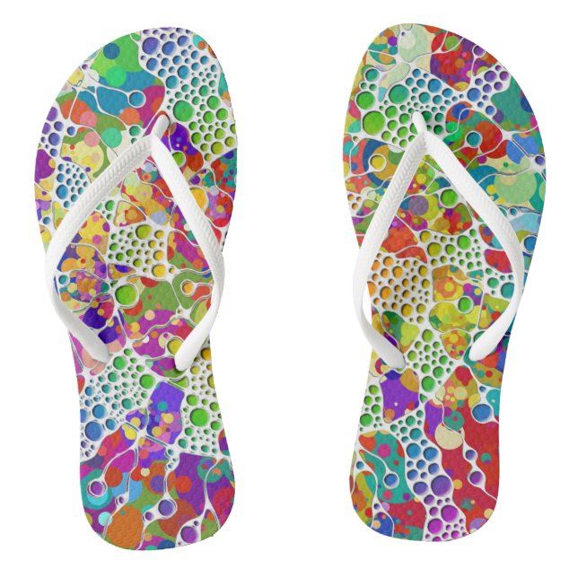 Colorfully Dots Spirals Hand Painting 2 Flip Flops (Footbed)