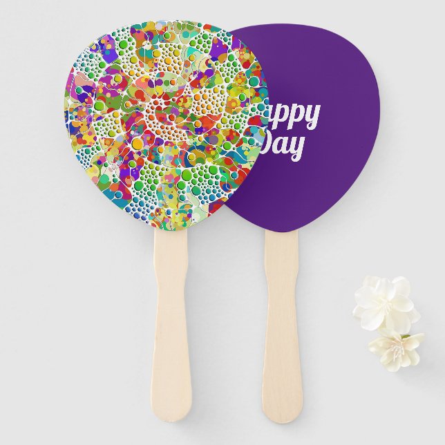 Colorfully Dots Spirals Hand Painting 2 Hand Fan (Front and Back)