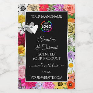 Colorfully Floral Black Product Labels Hearts Logo