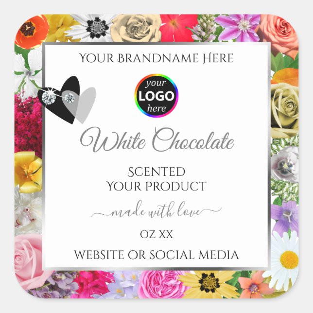 Colorfully Flowers Frame White Product Labels Logo (Front)