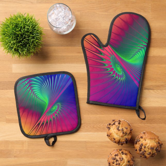 Colorfully Fractal Wallpaper 1 Oven Mitt & Pot Holder Set (Top Down)