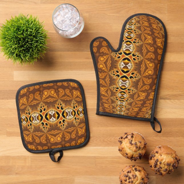 Colorfully Fractal Wallpaper 7 Oven Mitt & Pot Holder Set (Top Down)