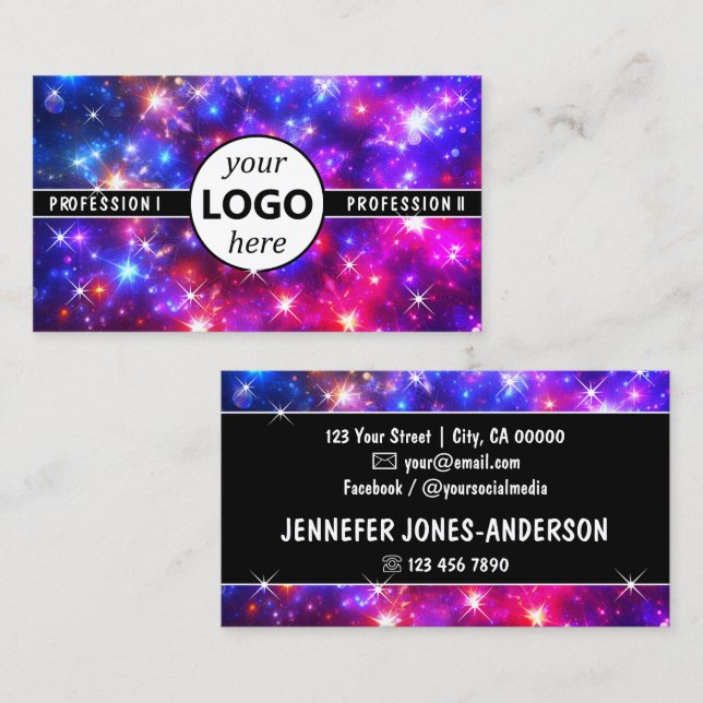 Colorfully Galaxy Magic Bright Sparkle Stars Logo Business Card (Front/Back)