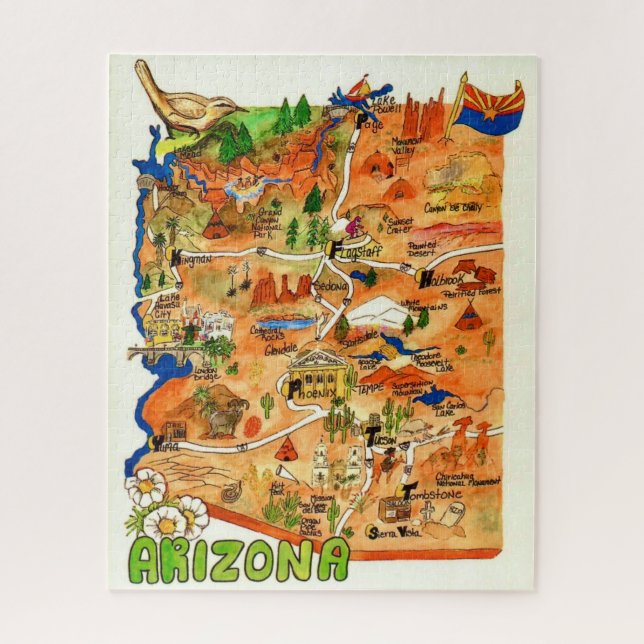 Colorfully Illustrated 16x20 Arizona Map  Jigsaw Puzzle (Vertical)