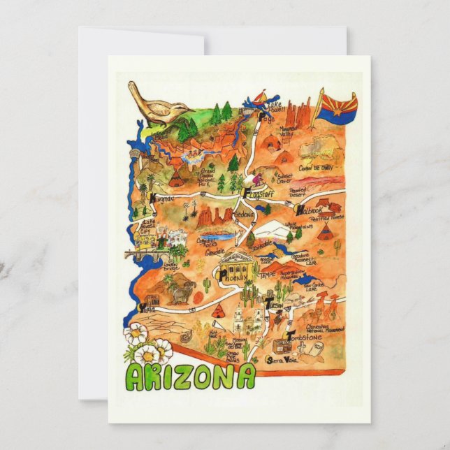 Colorfully Illustrated Arizona Map Flat Card (Front)