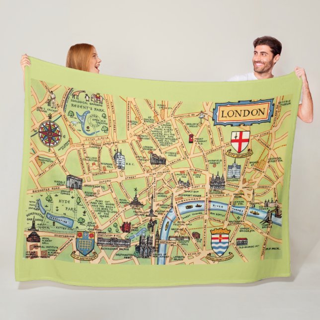 Colorfully Illustrated Map of London  Fleece Blanket (In Situ)