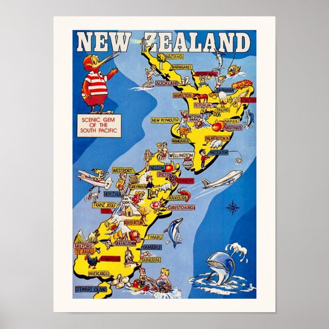 Colorfully Illustrated New Zealand Print (Front)