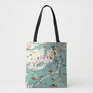 Colorfully Illustrated Outer Banks Map Tote Bag