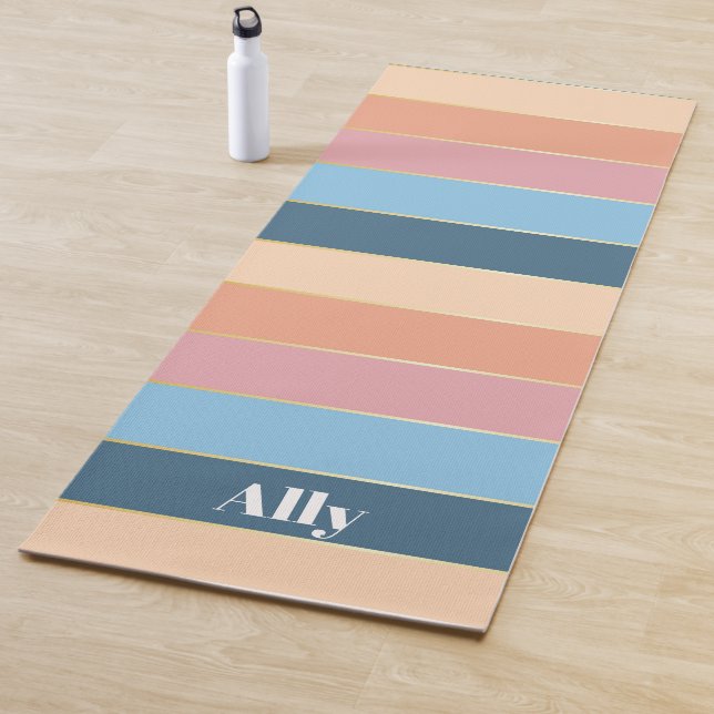 ColorfulPeach Blue Personalized Color Stripes Yoga Mat (In Situ)