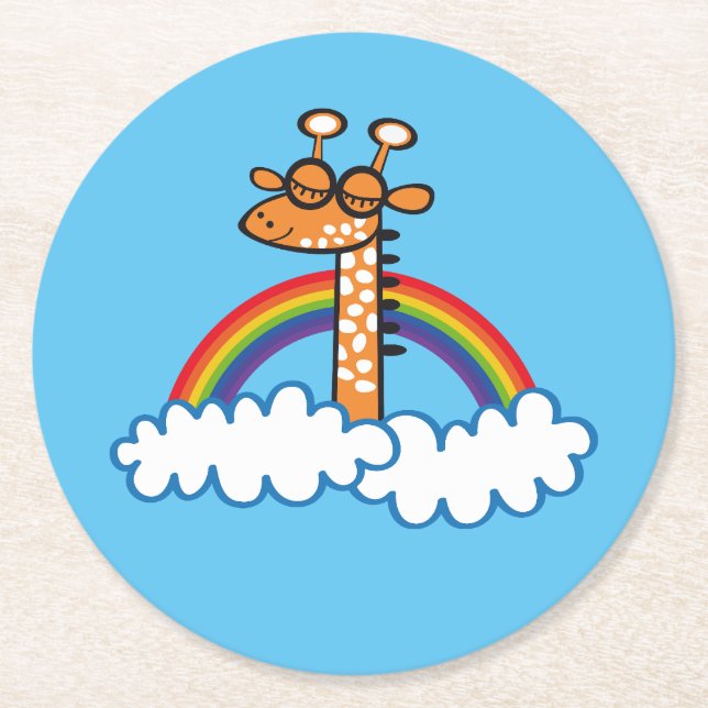 Colorida Jirafa. Jirafa. Arcoiris, arco iris Round Paper Coaster (Front)