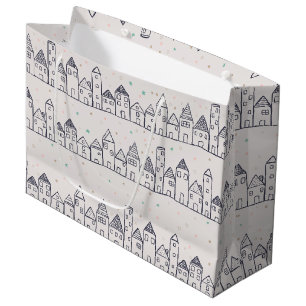 Coloring Book Christmas Village in the Snow Large Gift Bag