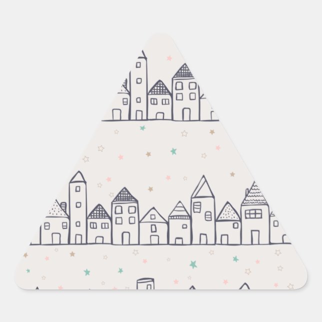 Coloring Book Christmas Village in the Snow Triangle Sticker (Front)