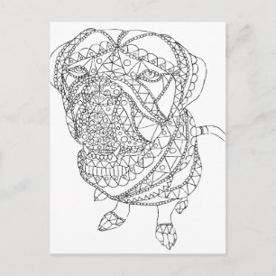 Coloring Book Dog Sitting Colorable Drawing Postcard