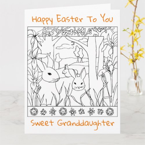 Coloring Book Easter Card Granddaughter Rabbits