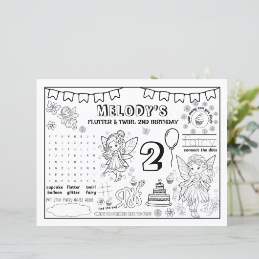Coloring Book Fairy 2nd Birthday Paper Sheet (Standing Front)