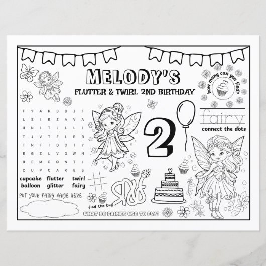 Coloring Book Fairy 2nd Birthday Paper Sheet (Front)