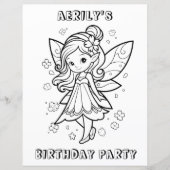 Coloring book fairy birthday party activity page  (Front)