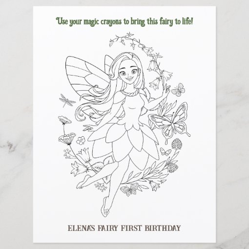 Coloring Book Fairy First Birthday Kid's Activity | Zazzle
