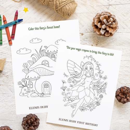 Coloring Book Fairy First Birthday Kids Activity