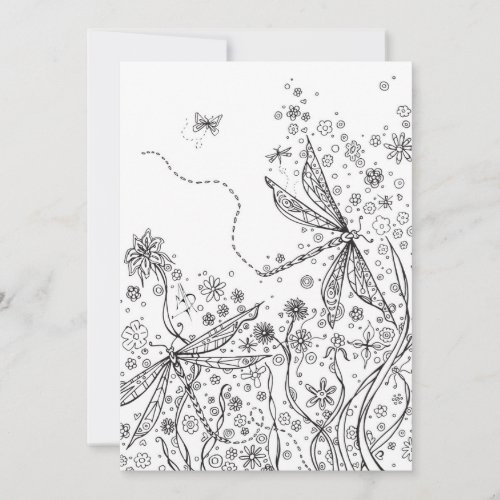 Coloring Card Whimsical Fantasy Dragonfly Art