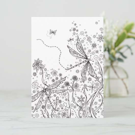 Coloring Card Whimsical Fantasy Dragonfly Art (Standing Front)