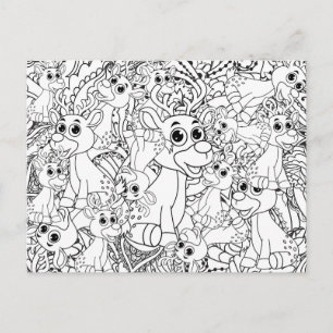 Coloring Christmas Reindeers Mandala Abstract Postcard