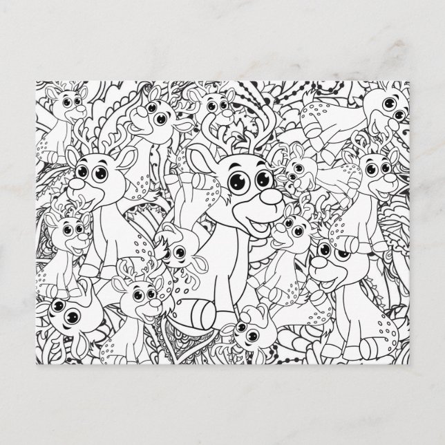 Coloring Christmas Reindeers Mandala Abstract Postcard (Front)