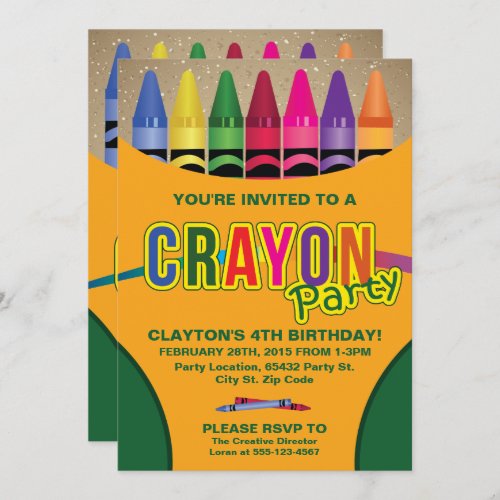 Coloring Crayon Birthday Party Invitations