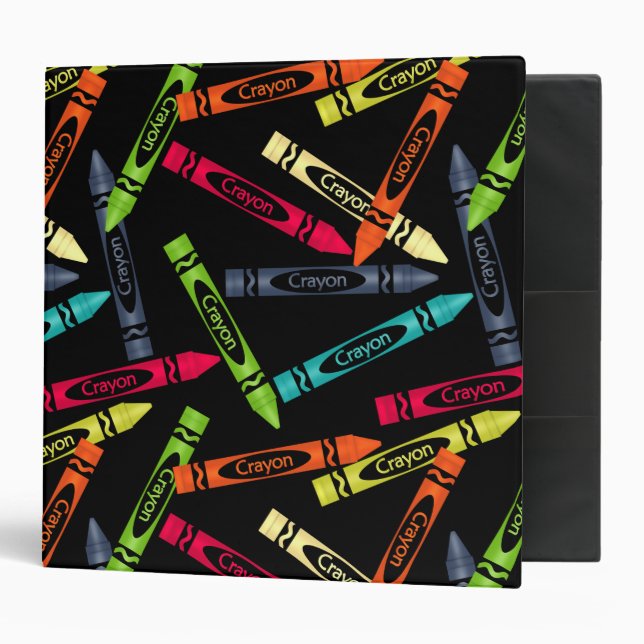 Coloring Crayons on Black Background 3 Ring Binder (Front/Inside)