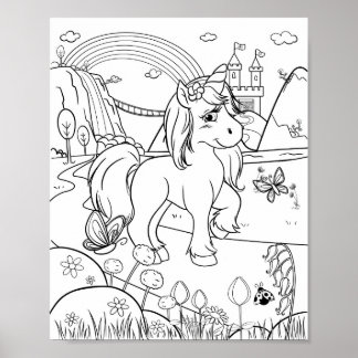 Coloring Cute Unicorn Kids Poster