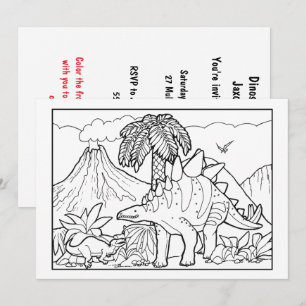 Coloring Dinosaur Birthday Party Digital Download Invitation
