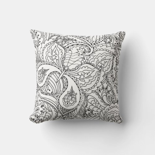 Coloring Flower Art New Design Floral Aesthetic Fl Throw Pillow
