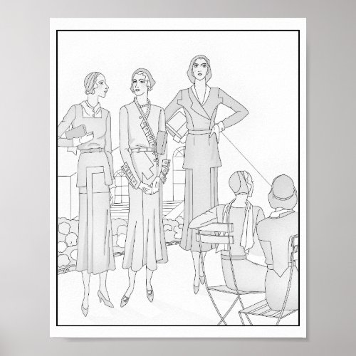 Coloring Grayscale 1931 Women Vintage Fashion Poster