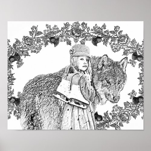 Coloring Grayscale Little Red Riding Hood Art     Poster