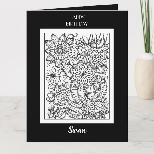 Coloring Greeting Card for Birthday Fun (Front)