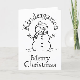 Coloring In Snowman Kindergarten Kids Activity Holiday Card