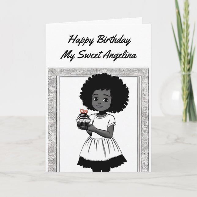 Coloring Page | African-American Girl's Birthday Card (Front)